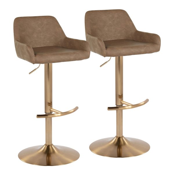 Daniella Gold and Espresso Contemporary Adjustable Barstool Set of 2 2