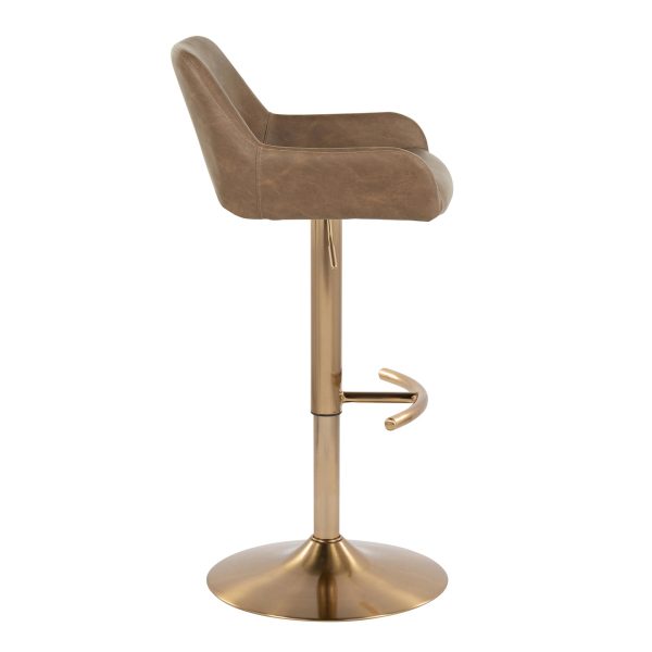 Daniella Gold and Espresso Contemporary Adjustable Barstool Set of 2 4