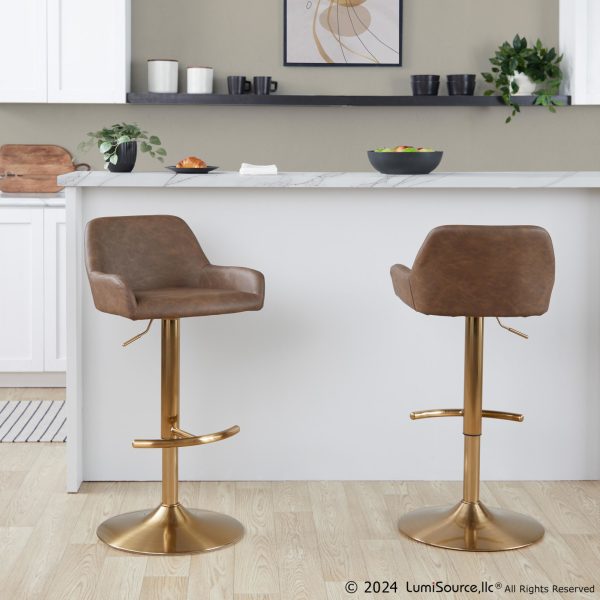 Daniella Gold and Espresso Contemporary Adjustable Barstool Set of 2