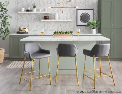 Daniella Gold and Grey Contemporary Counter Stools (Set of 2)