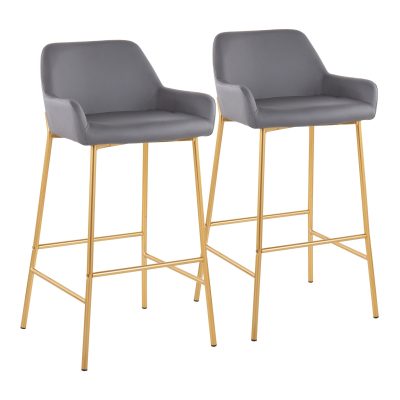 Daniella Gold and Grey Faux Leather Contemporary Bar Stools (Set of 2)