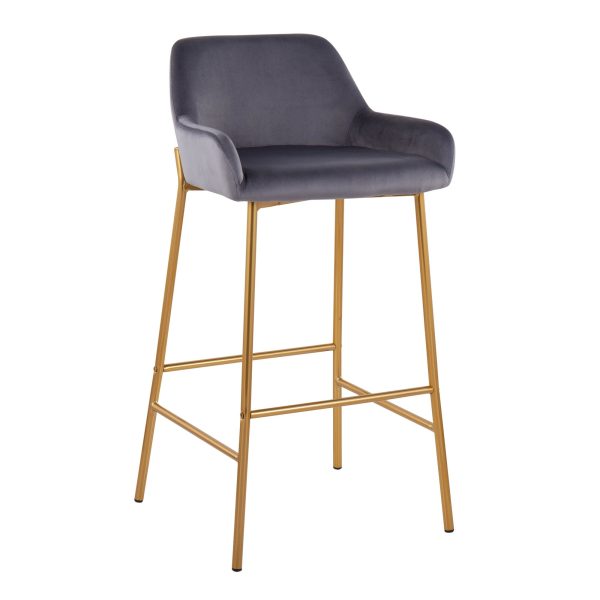Daniella Gold and Silver Velvet Contemporary Bar Stools Set of 2 2