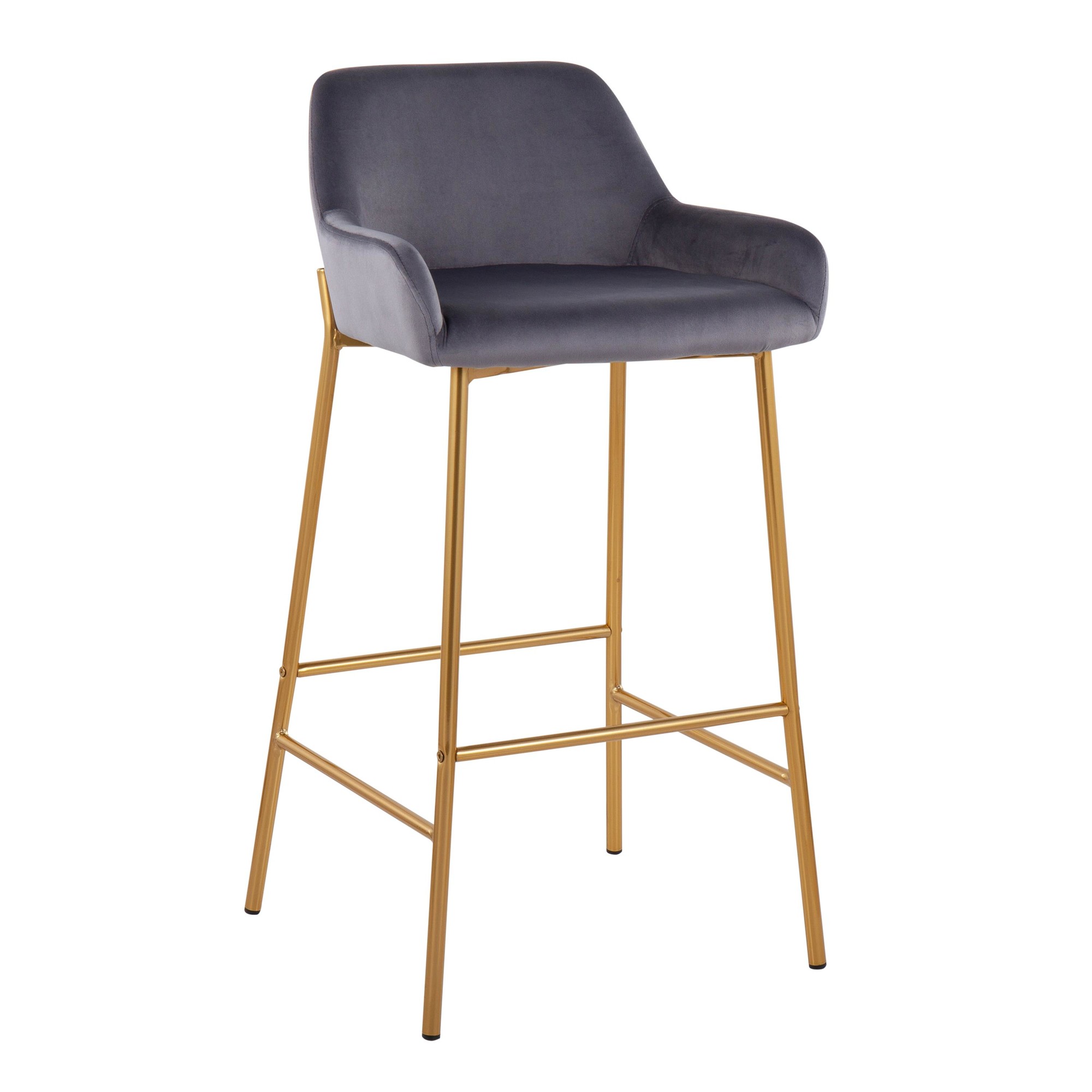Daniella Gold and Silver Velvet Contemporary Bar Stools (Set of 2) 3 Daniella Gold and Silver Velvet Contemporary Bar Stools (Set of 2) - Image 3