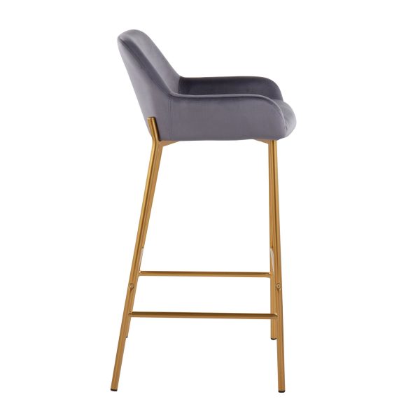 Daniella Gold and Silver Velvet Contemporary Bar Stools Set of 2 3