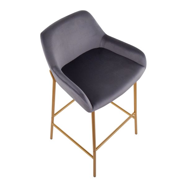 Daniella Gold and Silver Velvet Contemporary Bar Stools Set of 2 7