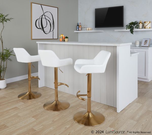 Daniella Gold and White Contemporary Adjustable Swivel Barstool Set of 2 1