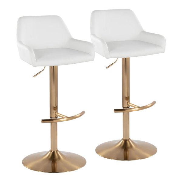 Daniella Gold and White Contemporary Adjustable Swivel Barstool Set of 2 2