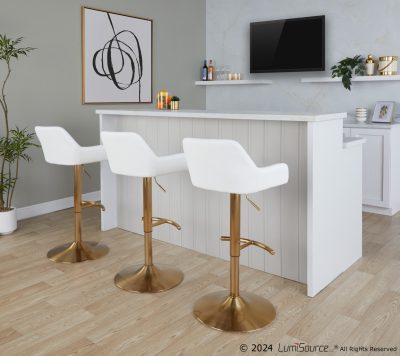 Daniella Gold and White Contemporary Adjustable Swivel Barstool (Set of 2)