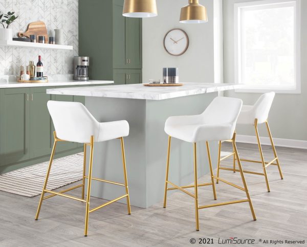 Daniella Gold and White Contemporary Counter Stools Set of 2 1