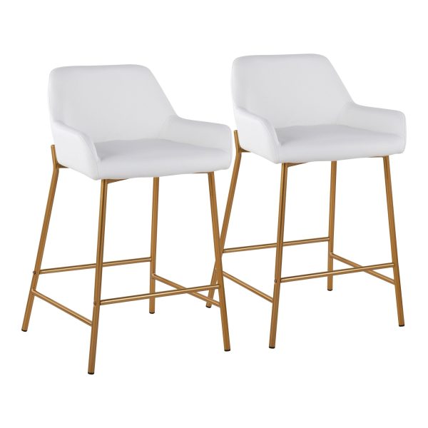 Daniella Gold and White Contemporary Counter Stools Set of 2 2
