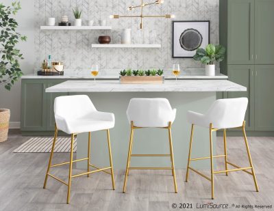 Daniella Gold and White Contemporary Counter Stools (Set of 2)