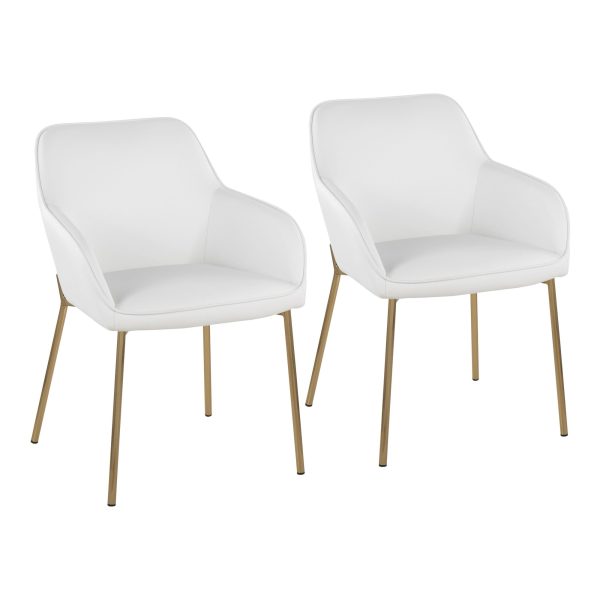 Daniella Gold and White Contemporary Dining Chairs Set of 2 1