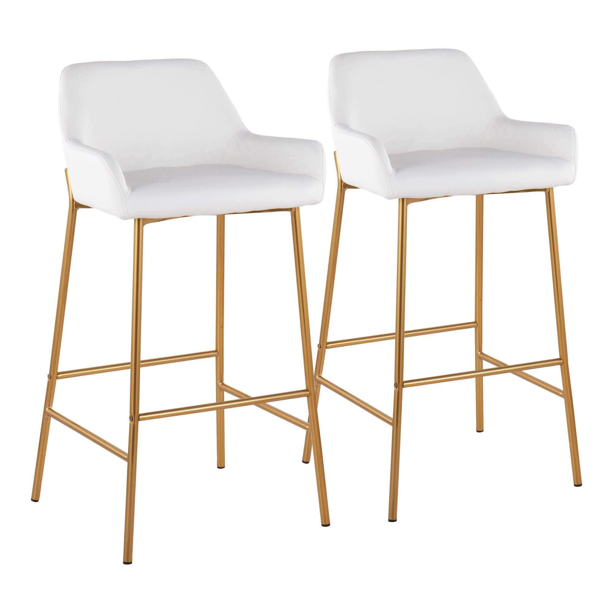 Daniella Gold and White Faux Leather Bar Stools (Set of 2) 2 Daniella Gold and White Faux Leather Bar Stools (Set of 2) - Image 2