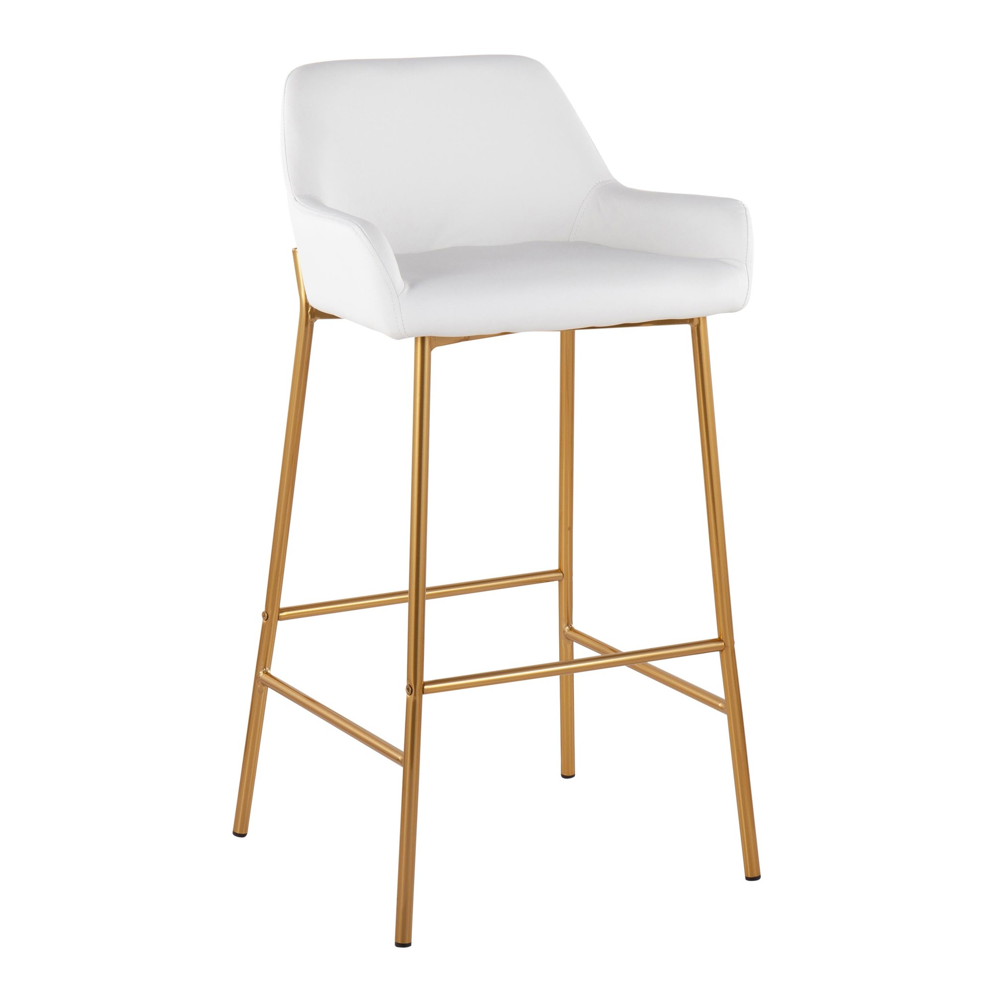 Daniella Gold and White Faux Leather Bar Stools (Set of 2) 3 Daniella Gold and White Faux Leather Bar Stools (Set of 2) - Image 3