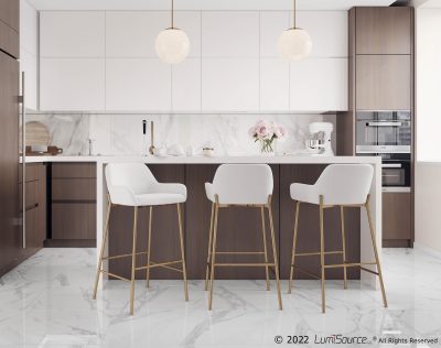 Daniella Gold and White Faux Leather Bar Stools (Set of 2)