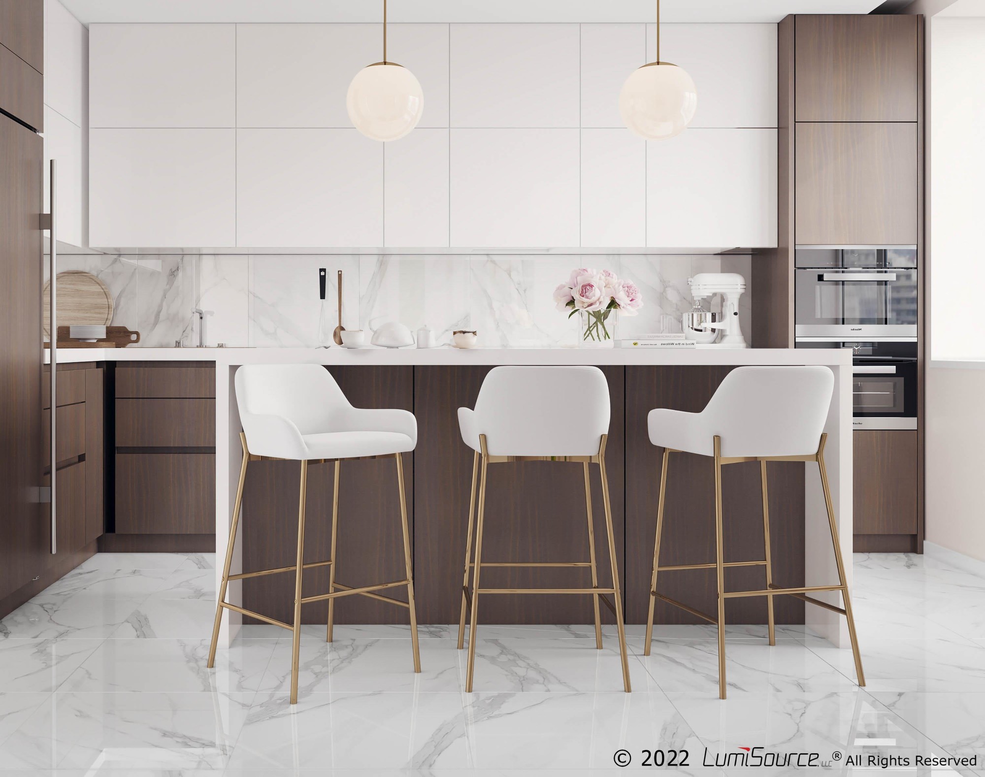 Daniella Gold and White Faux Leather Bar Stools (Set of 2) 1 Daniella Gold and White Faux Leather Bar Stools (Set of 2)