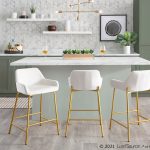 Daniella Gold and White Velvet Contemporary Counter Stools (Set of 2)