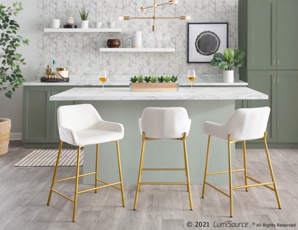 Daniella Gold and White Velvet Contemporary Counter Stools Set of 2 1