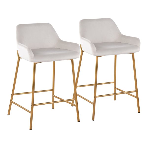 Daniella Gold and White Velvet Contemporary Counter Stools Set of 2 2