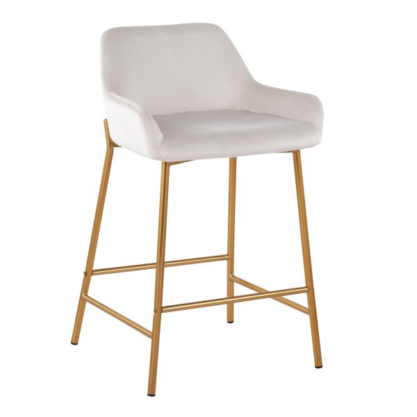 Daniella Gold and White Velvet Contemporary Counter Stools Set of 2 3
