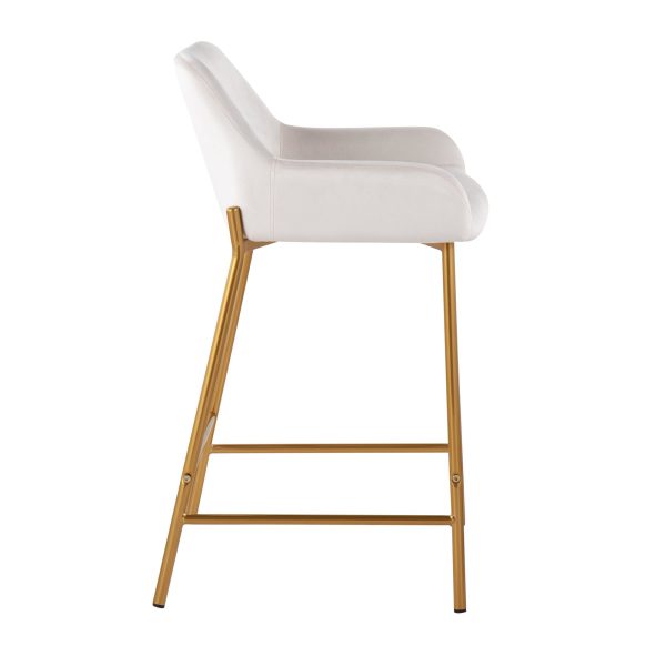 Daniella Gold and White Velvet Contemporary Counter Stools Set of 2 4