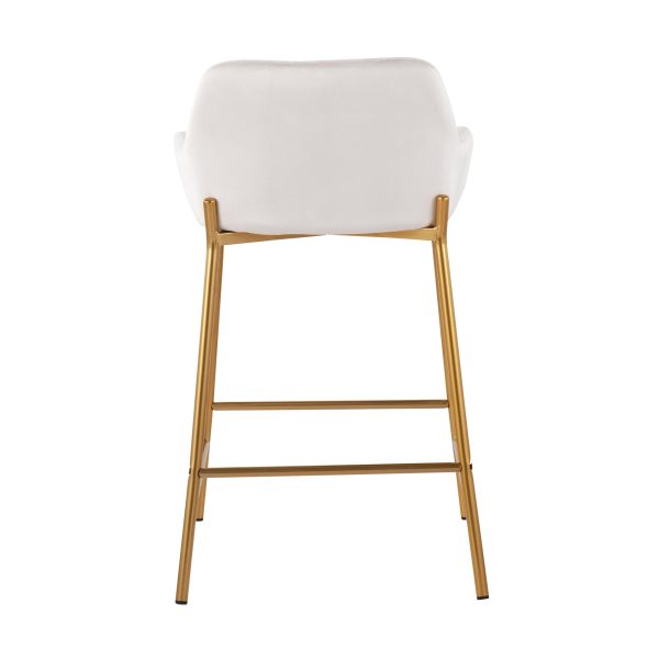 Daniella Gold and White Velvet Contemporary Counter Stools Set of 2 6