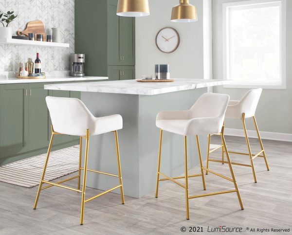 Daniella Gold and White Velvet Contemporary Counter Stools Set of 2