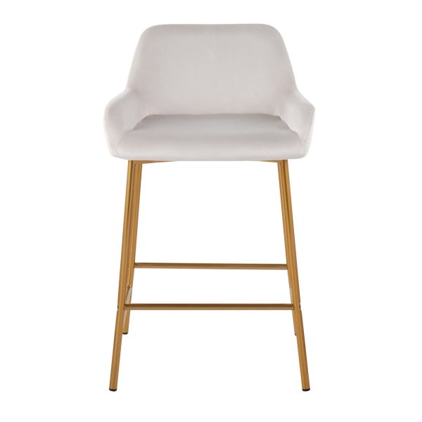 Daniella Gold and White Velvet Contemporary Counter Stools Set of 2 7