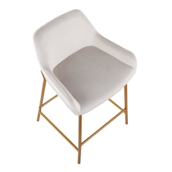 Daniella Gold and White Velvet Contemporary Counter Stools Set of 2 8