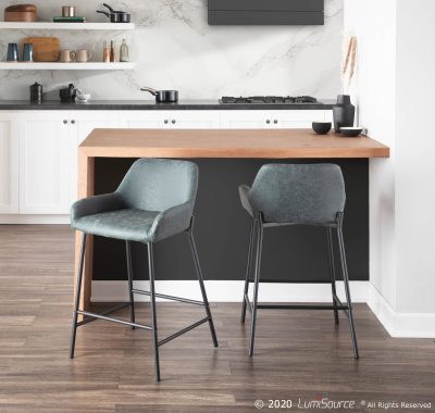 Daniella Green Faux Leather Black Metal Counter Stools (Set of 2)