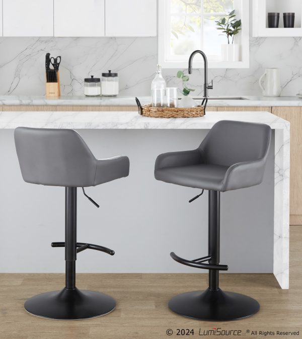Daniella Grey Faux Leather Black Metal Contemporary Swivel Barstool Set of 2 1