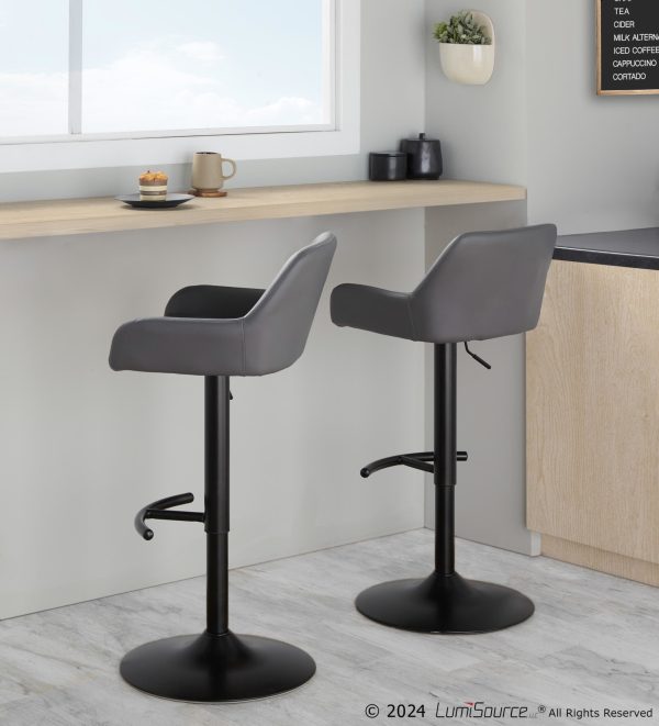 Daniella Grey Faux Leather Black Metal Contemporary Swivel Barstool Set of 2 2