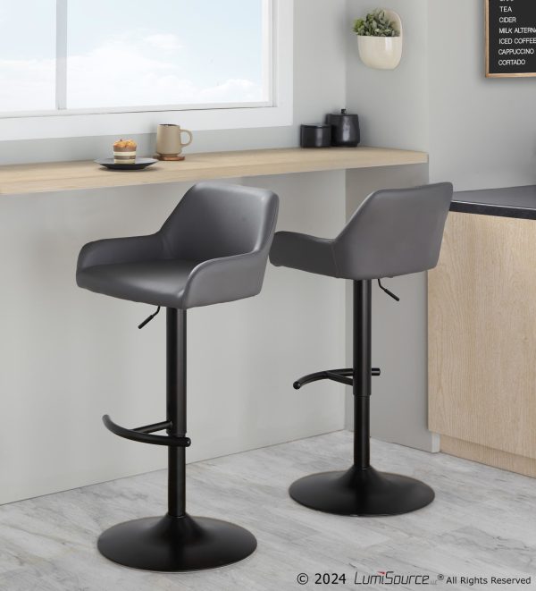 Daniella Grey Faux Leather Black Metal Contemporary Swivel Barstool Set of 2 3
