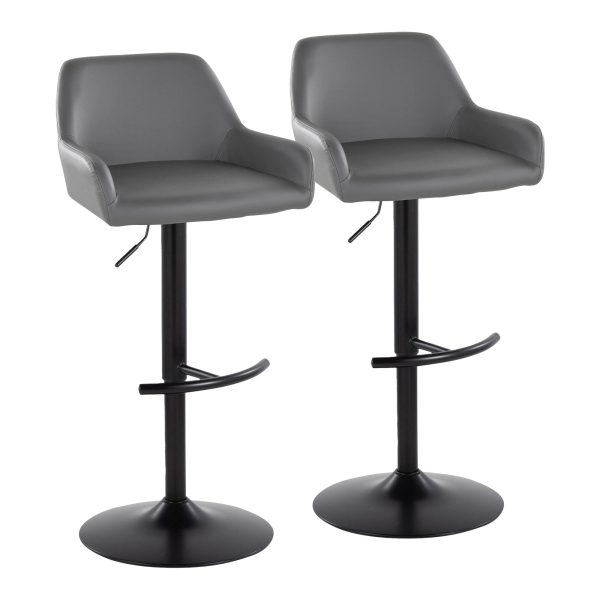 Daniella Grey Faux Leather Black Metal Contemporary Swivel Barstool Set of 2 4