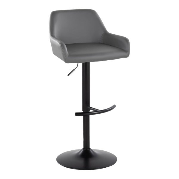 Daniella Grey Faux Leather Black Metal Contemporary Swivel Barstool Set of 2 5