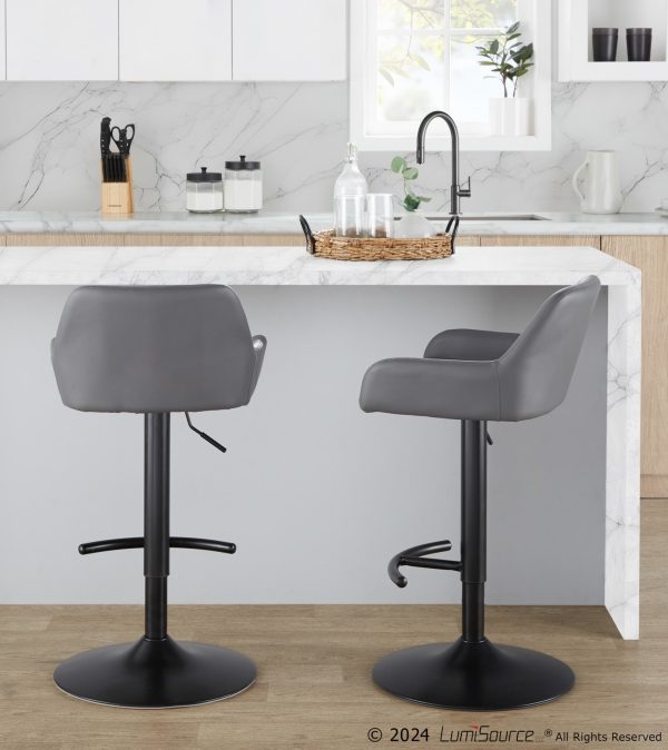 Daniella Grey Faux Leather Black Metal Contemporary Swivel Barstool Set of 2