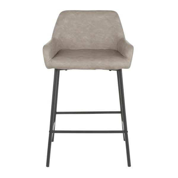 Daniella Grey Faux Leather Black Metal Counter Stools Set of 2 10
