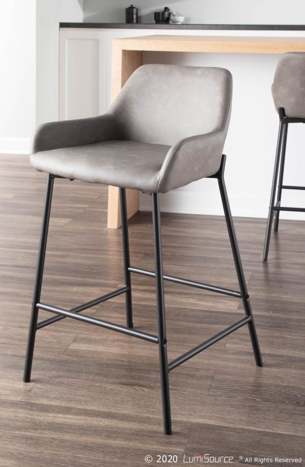 Daniella Grey Faux Leather Black Metal Counter Stools Set of 2 2