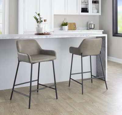 Daniella Grey Faux Leather Black Metal Counter Stools (Set of 2)