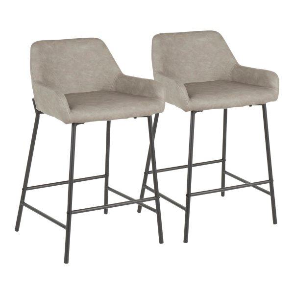 Daniella Grey Faux Leather Black Metal Counter Stools Set of 2 7