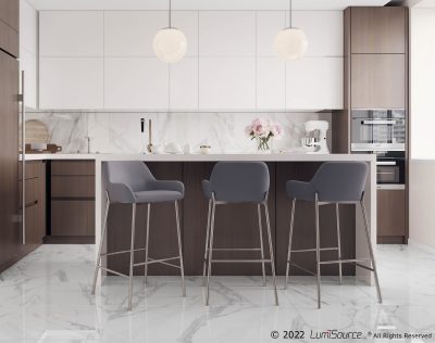 Daniella Grey Faux Leather Chrome Contemporary Bar Stool (Set of 2)