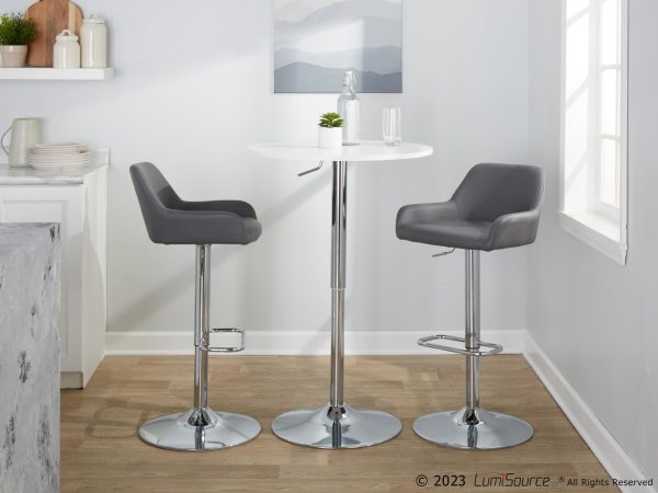 Daniella Grey Faux Leather Chrome Contemporary Swivel Barstool Set of 2 1