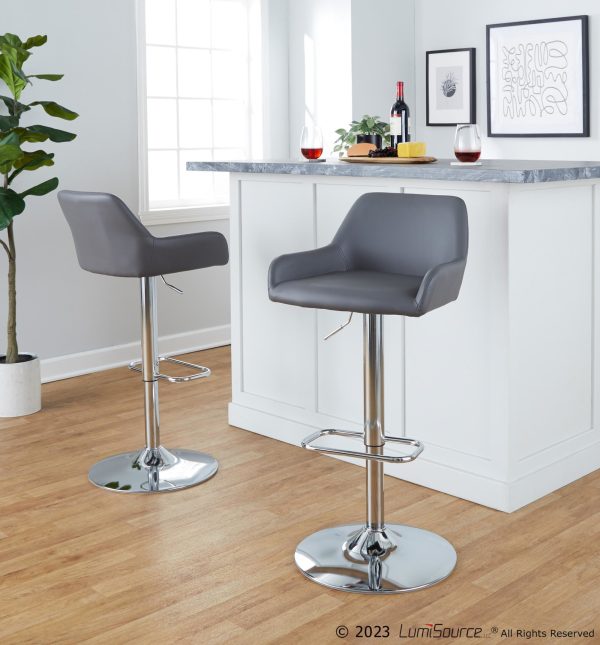 Daniella Grey Faux Leather Chrome Contemporary Swivel Barstool Set of 2 2