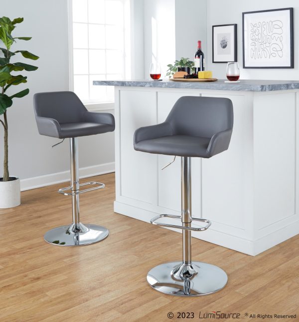 Daniella Grey Faux Leather Chrome Contemporary Swivel Barstool Set of 2 3
