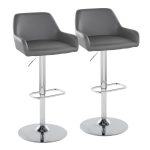 Daniella Grey Faux Leather Chrome Contemporary Swivel Barstool (Set of 2)