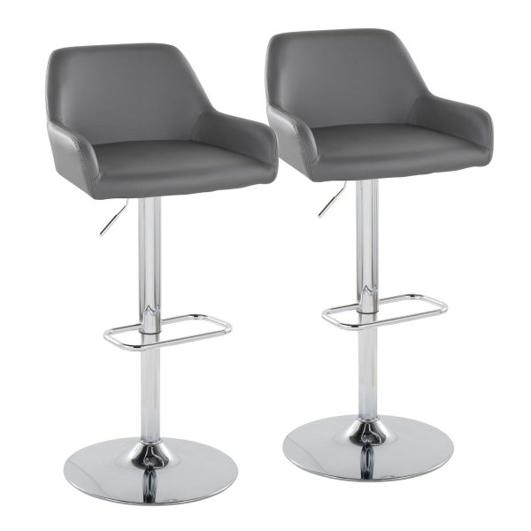 Daniella Grey Faux Leather Chrome Contemporary Swivel Barstool Set of 2 4