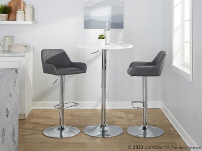 Daniella Grey Faux Leather Chrome Contemporary Swivel Barstool (Set of 2)