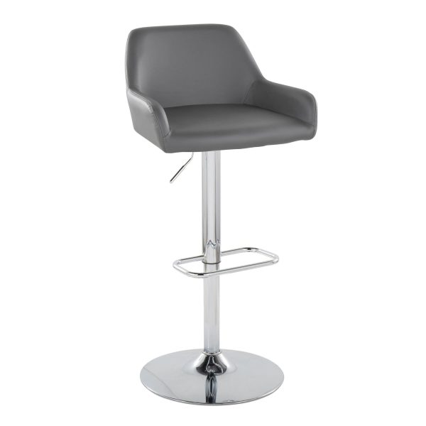 Daniella Grey Faux Leather Chrome Contemporary Swivel Barstool Set of 2 5