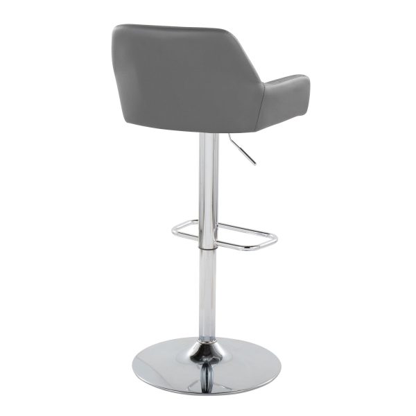 Daniella Grey Faux Leather Chrome Contemporary Swivel Barstool Set of 2 7