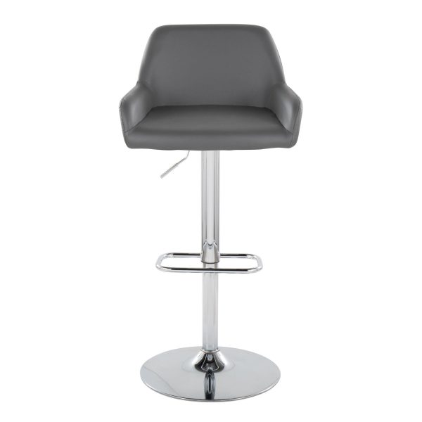 Daniella Grey Faux Leather Chrome Contemporary Swivel Barstool Set of 2 9